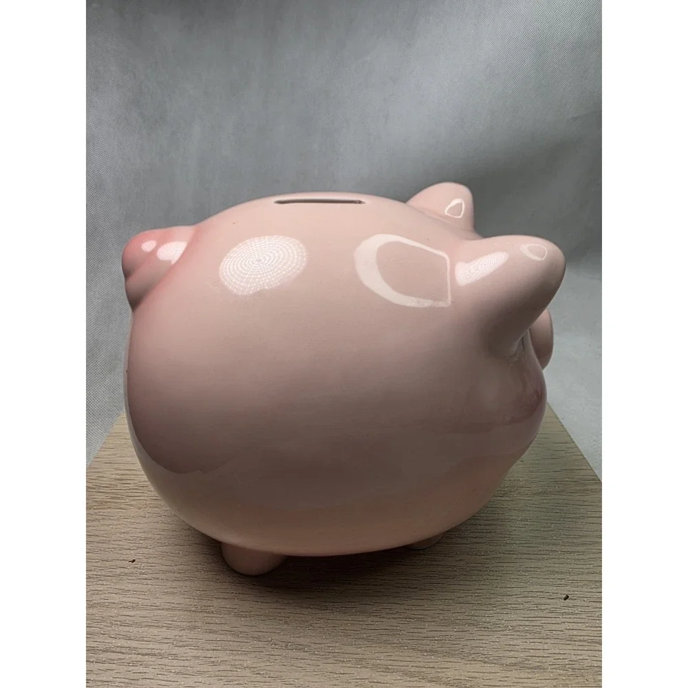 Vintage Mid Century Pottery Blush Pink Fat Belly Curly Tail Pig Piggy Bank